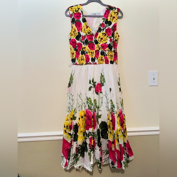 j peterman Dresses & Skirts - J Peterman White Floral Midi Dress Spring Garden Party Modest Elegant Feminine